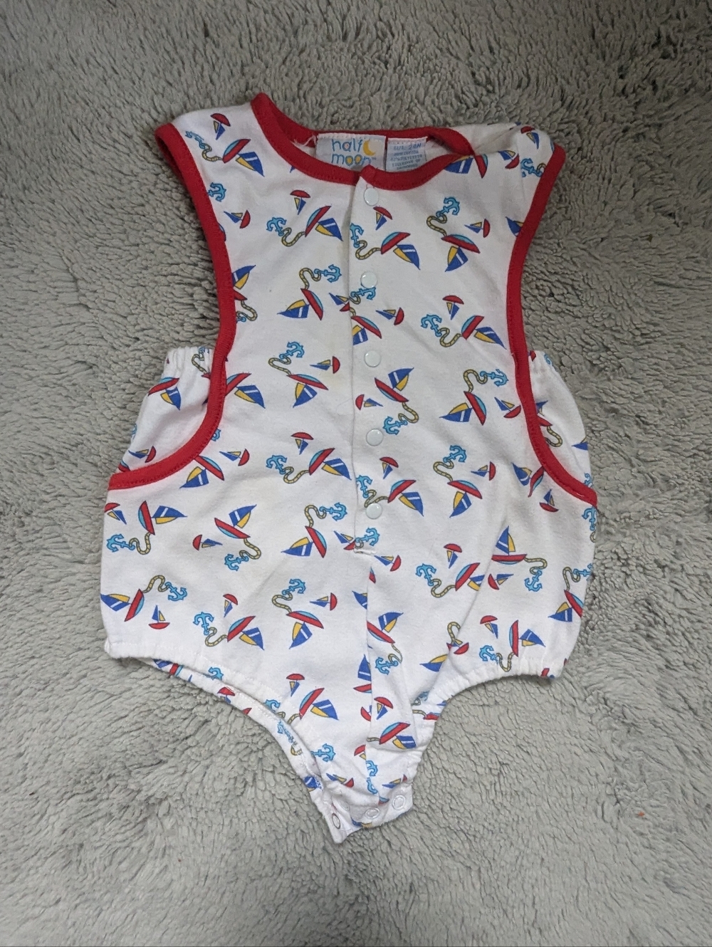 Vintage 90s Half Moon Nautical Sailboat Anchor Romper One Piece | 24 Months